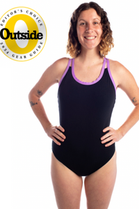 durable, eco-conscious, recycled material, adult bathing suit, outside gear guide winner for best exercise swimsuit 