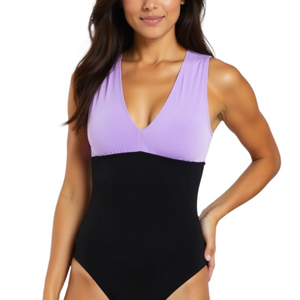 woman wearing stylish one piece flattering swimsuit