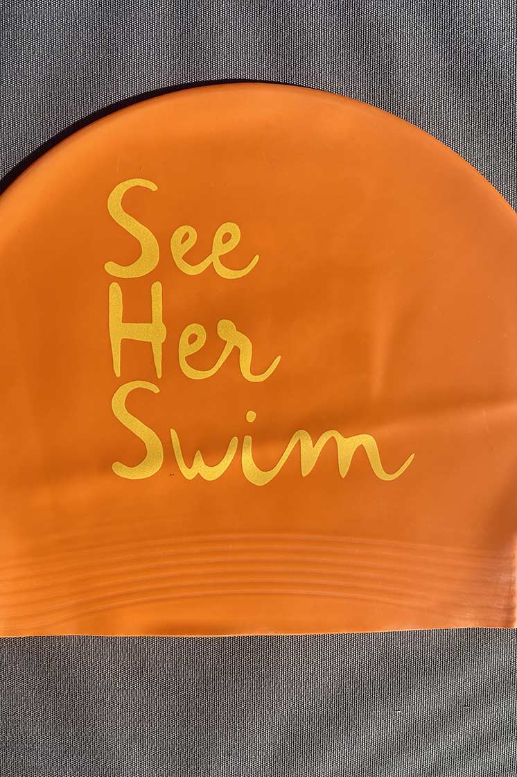 Orange See Her Swim Cap