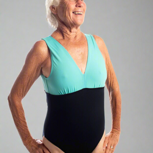 made with recycled fabric blue black open back for exercise